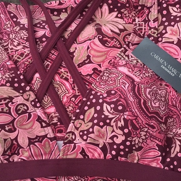 Carmen Marc Valvo Plum Ornamental Floral Tankini Swim Top - Picture 3 of 3